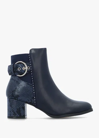 Moda In Pelle Panay Navy Buckle Block Heel Ankle Boots In Blue