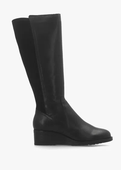 Moda In Pelle Rayna Black Leather Low Wedge Knee Boots