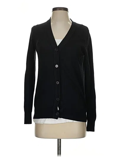 Pre-owned Moda International Long Sleeve Silk Top Black Solid Pattern V Neck Tops