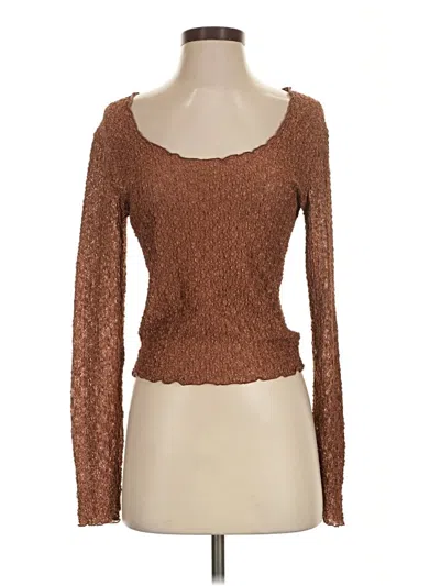 Pre-owned Moda International Long Sleeve Top Brown Square Neckline Tops