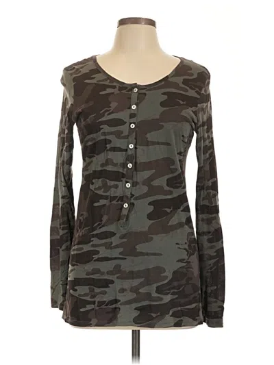 Pre-owned Moda International Long Sleeve Top Green Scoop Neck Tops