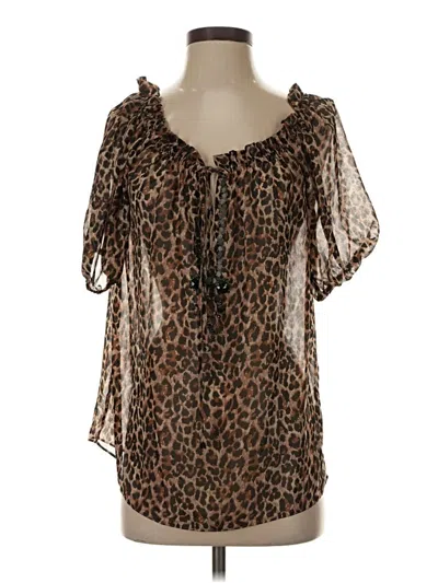 Pre-owned Moda International Short Sleeve Blouse In Brown