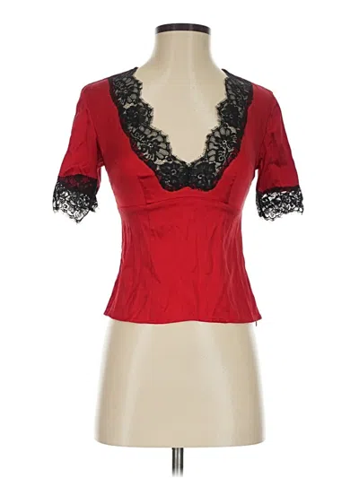 Pre-owned Moda International Short Sleeve Silk Top Red Sweetheart Neckline Tops