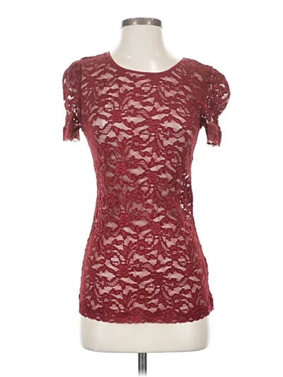 Pre-owned Moda International Short Sleeve Top Burgundy Sweetheart Neckline Tops