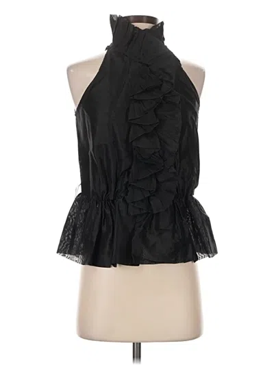 Pre-owned Moda International Sleeveless Silk Top Black Halter Neckline Tops