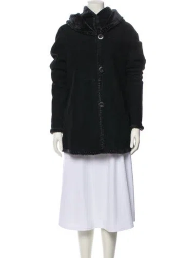 Pre-owned Moda Italia Suede Fur Coat In Black