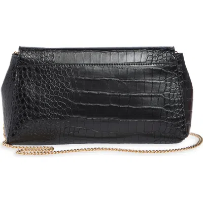 Moda Luxe Croc Embossed Faux Leather Foldover Clutch In Black Croc