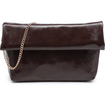 Moda Luxe Faux Leather Foldover Clutch In Chocolate