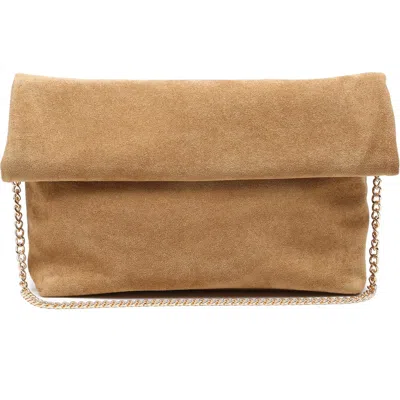 Moda Luxe Faux Suede Clutch In Camel