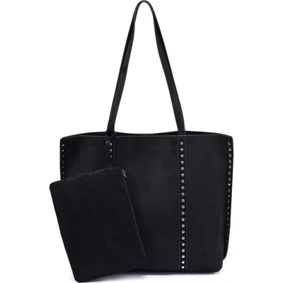 Moda Luxe Faux Suede Tote With Pouch In Black