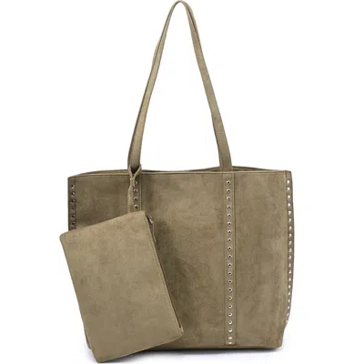 Moda Luxe Faux Suede Tote With Pouch In Sage