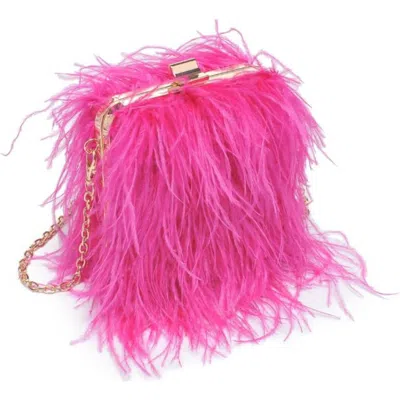 Moda Luxe Feathered Flair Evening Bag In Hot Pink