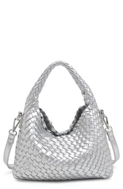 Moda Luxe Jessamine Woven Satchel In Silver