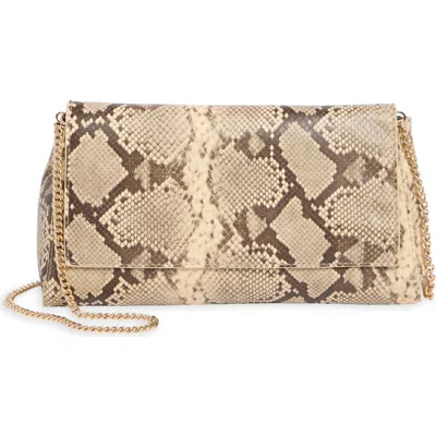 Moda Luxe Snake Embossed Faux Leather Foldover Clutch In Natural Snake