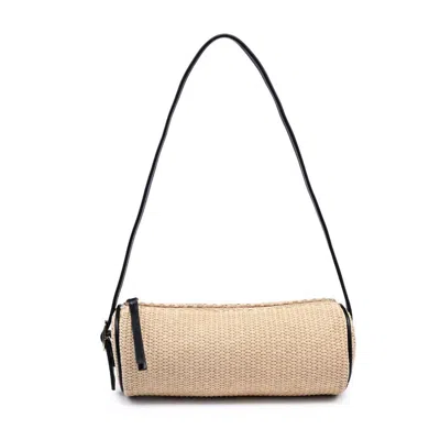 Moda Luxe Straw Shoulder Barrel Bag In Natural In White