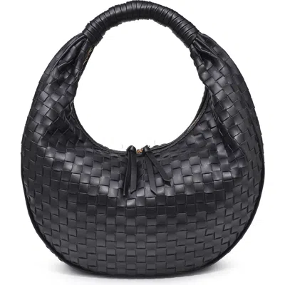 Moda Luxe Woven Faux Leather Hobo Bag In Black