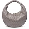 Moda Luxe Woven Faux Leather Hobo Bag In Grey