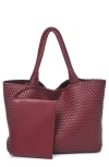 Moda Luxe Woven Unlined Tote Bag And Pouch In Burgundy