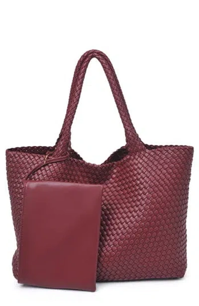 Moda Luxe Woven Unlined Tote Bag And Pouch In Burgundy