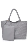 Moda Luxe Woven Unlined Tote Bag And Pouch In Grey