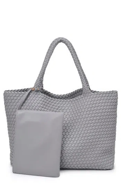 Moda Luxe Woven Unlined Tote Bag And Pouch In Grey