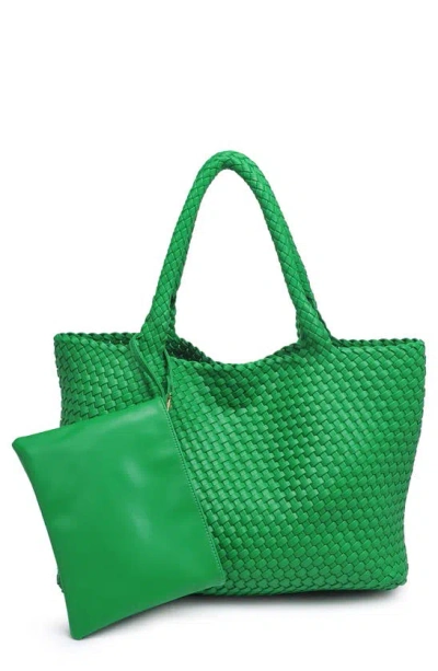 Moda Luxe Woven Unlined Tote Bag And Pouch In Kelly Green