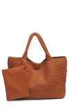 Moda Luxe Woven Unlined Tote Bag And Pouch In Tan