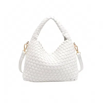 Moda Luxe Woven Vegan Leather Crossbody Bag In White
