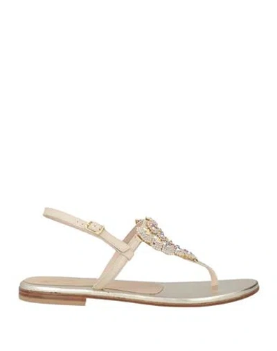 Moda Positano Woman Thong Sandal Beige Size 10 Leather In Gold