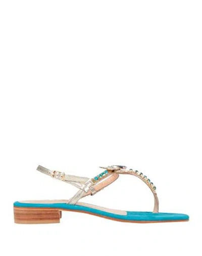 Moda Positano Woman Thong Sandal Gold Size 8 Leather In Blue