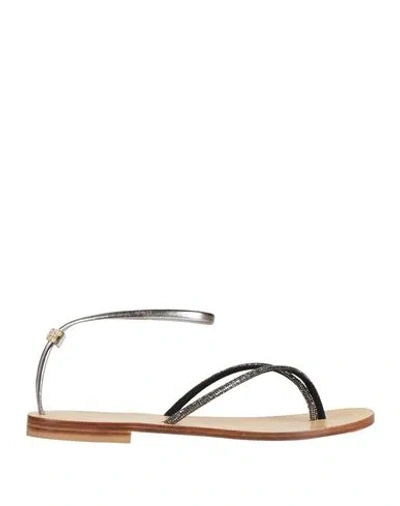 Moda Positano Woman Thong Sandal Lead Size 6 Leather In Grey