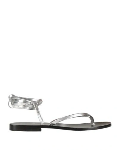 Moda Positano Woman Thong Sandal Silver Size 8 Leather