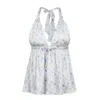 Modallica Women's White / Blue Sophie - White Printed Babydoll Organic Peace Silk Top With Blue Flowers In White/blue