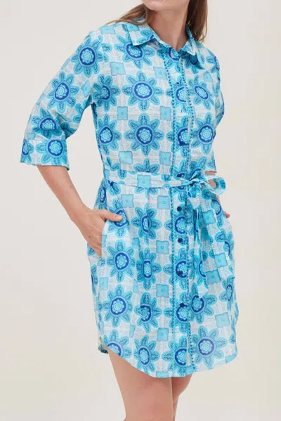 Modaposa Carlotta Belted Shirt Dress In Blue Floral