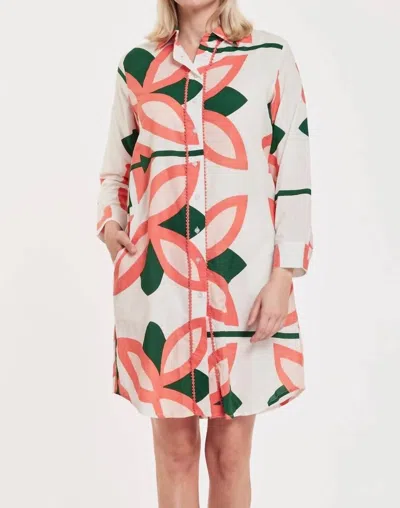 Modaposa Carlotta Midi Shirt Dress Moroccan Picturesque In Pink/green
