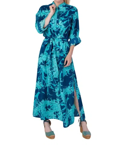 Modaposa Elina Coral Print Maxi Dress In Navy Aqua Coral In Blue