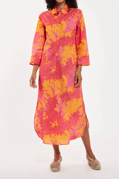 Modaposa Gabriella Caftan Shirt Dress In Coral Orange Fuchsia In Multi