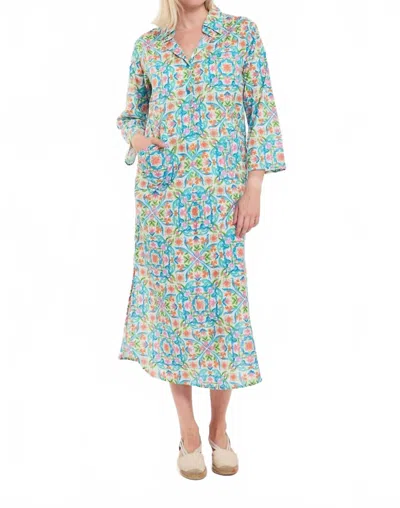 Modaposa Gabriella Dress In Garden Majolica White In Blue