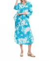 Modaposa Gabriella Maxi Caftan Shirt Dress In Big Coral White Blue In Blue