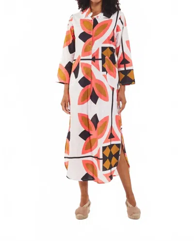 Modaposa Gabriella Maxi Caftan Shirt Dress In Bronze Pink Black In Multi