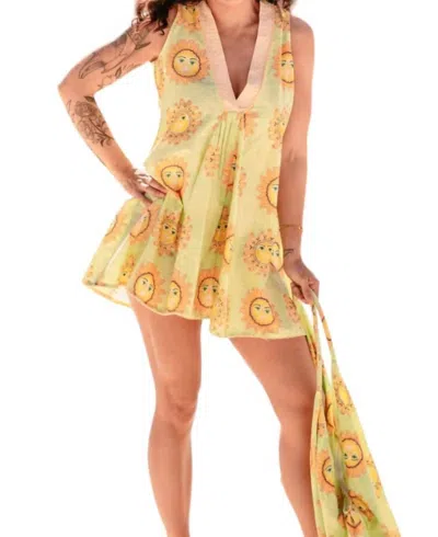 Modaposa Ines Sunshine Tunic Sundress In Lime Green In Yellow