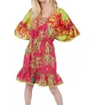 Modaposa Sandra Tropical Print Mini Dress In Raspberry Lime Combo In Multi