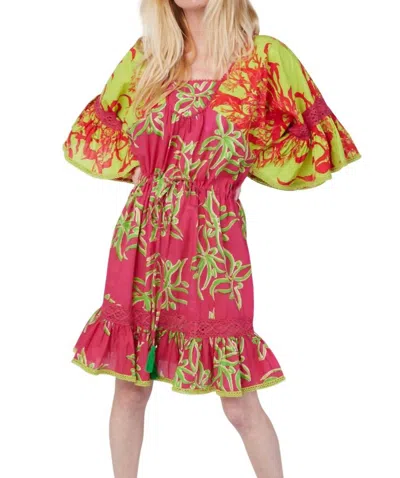 Modaposa Sandra Tropical Print Mini Dress In Raspberry Lime Combo In Pink