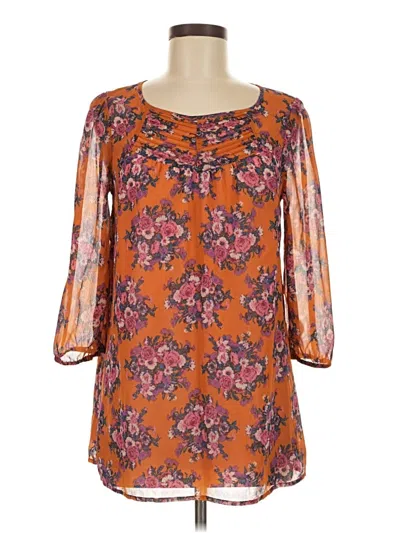 Pre-owned Modcloth 3/4 Sleeve Blouse In Orange