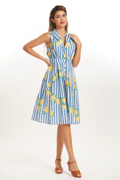 Modcloth Carousel Cutie Sleeveless Fit & Flare Dress In Blue