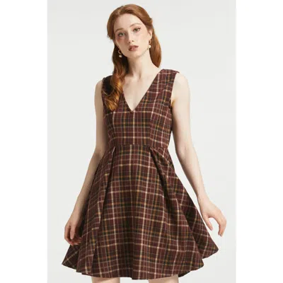 Modcloth Cute As A Nutmeg Plaid Sleeveless Fit & Flare Dress In Cranberry Plaid