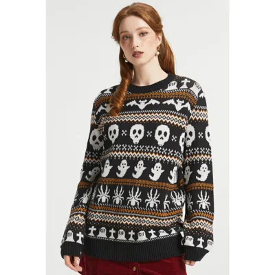 Modcloth Fairly Frightful Fair Isle Halloween Sweater In Creepin' It Cozy