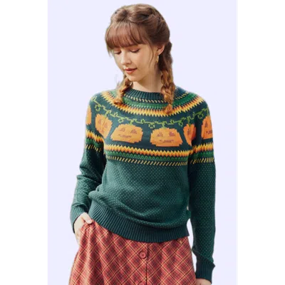 Modcloth Give 'em Pumpkin To Talk About Fair Isle Sweater In Green Pumpkin