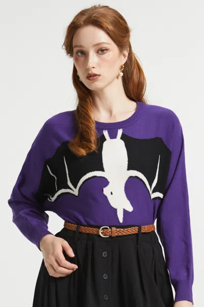 Modcloth Hangin' Around Pullover Bat Sweater In Purple
