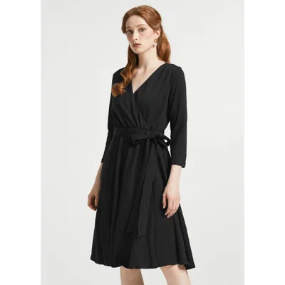 Modcloth Instant Energy Faux-wrap Long Sleeve Knit Dress In Black